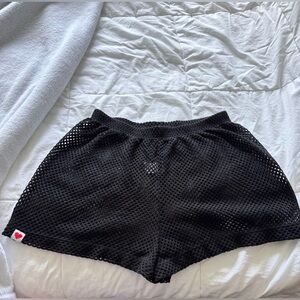 Wildfox Black Mesh Athletic Shorts with Heart Patch